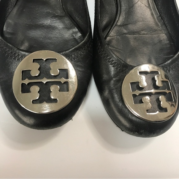 Tory Burch reva leather black  silver ballerina flats size 7M - Picture 3 of 12